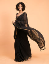 Women's Black Pure Cotton Saree