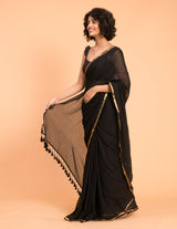 Women's Black Pure Cotton Saree