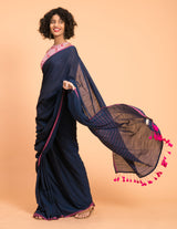 Women's Navy Cotton Blend Saree