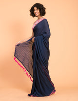 Women's Navy Cotton Blend Saree