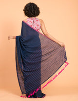Women's Navy Cotton Blend Saree