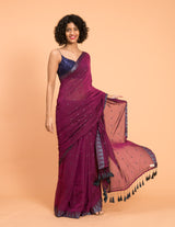 Women's Purple Cotton Blend Saree