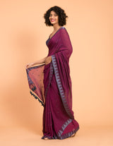 Women's Purple Cotton Blend Saree
