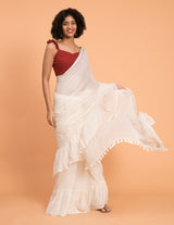 Women's White Mul Cotton Saree