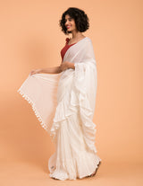 Women's White Mul Cotton Saree