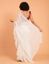 Women's White Mul Cotton Saree