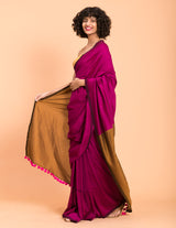 Women's Pink Cotton Acrylic Saree with Blouse Piece