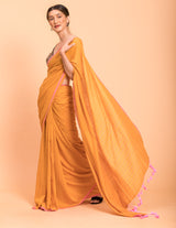 Women's Yellow Cotton Blend Saree