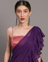 Women's Purple Mul Cotton Saree