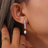 Women's Gold Plated Pearl Drop Diamond Earrings Waterproof & Anti-Tarnish
