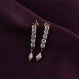 Women's Gold Plated Pearl Drop Diamond Earrings Waterproof & Anti-Tarnish