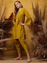 Women's Yellow Ethnic Motifs Embroidered Kurta with Dhoti Pant