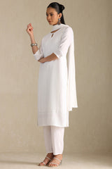 Women's White Art Silk Embroidered Suit Set With Sequins