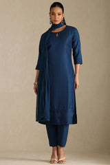 Women's Blue Art Silk Embroidered Suit Set With Sequins