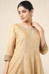 Women's Mustard Kota Floral Print Dress With Thread Work