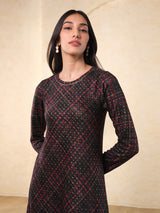 Women's Black Checked Full Sleeves Dress