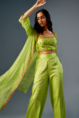 Women's Green Fusion Embroidered Full Sleeves Kurta Set
