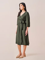 Women's Green Casual Regular Fit Solid Sleeveless Dress