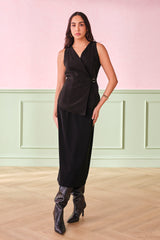 Women's Black Work Regular Fit Solid Sleeveless Tops