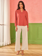 Women's Red Work Regular Fit Solid Half Sleeves Tops