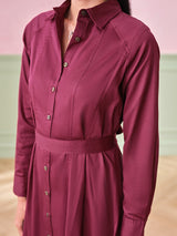 Women's Red Work Regular Fit Solid Full Sleeves Dress