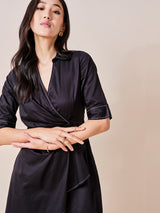 Women's Black Work Regular Fit Solid Half Sleeves Dress