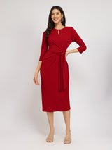 Women's Red Party Solid Below Knee Dress