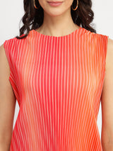 Women's Pink Party Striped Regular Fit Sleeveless Top