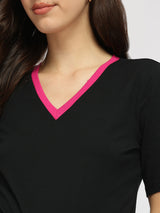 Women's Black Casual Solid Half Sleeves Tshirt