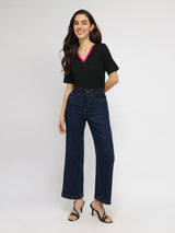 Women's Black Casual Solid Half Sleeves Tshirt