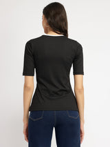 Women's Black Work Solid Half Sleeves Tshirt