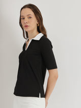 Women's Black Casual Solid Half Sleeves Tshirt
