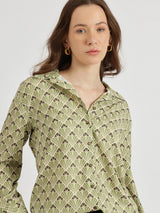 Women's Green Casual Printed Regular Fit Full Sleeves Shirt