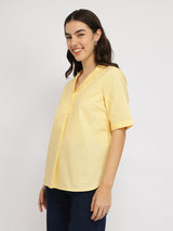 Women's Yellow Casual Solid Regular Fit Half Sleeves Top