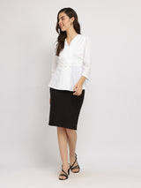 Women's White Casual Solid Regular Fit Three Quarter Sleeves Top