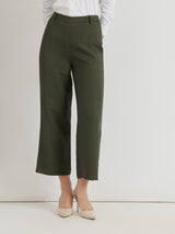 Women's Green Work Solid Regular Fit Non-Stretchable Trouser