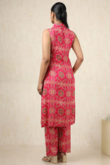 Women's Fuchsia Rayon Foil Print Co-ords Set With Sequins