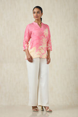 Women's Pink Muslin Botanical Tunic