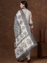 Women's White Printed Festive Kurta Set with Palazzo and Dupatta