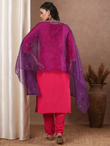 Women's Pink Festive Kurta Set with Trouser and Dupatta