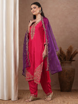Women's Pink Festive Kurta Set with Trouser and Dupatta