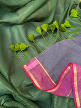 Women's Green Mul Cotton with Zari Saree