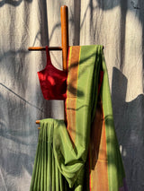 Women's Green Mul Cotton with Zari Saree