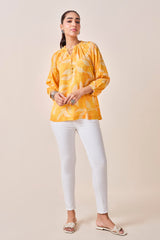 Women's Yellow Casual Printed Three Quarter Sleeves Top