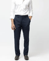 Men's Navy Casual Straight Fit Solid Trouser