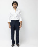Men's Navy Casual Straight Fit Solid Trouser