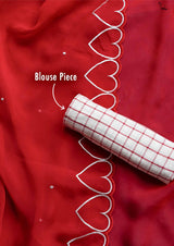 Women's Red Viscose Organza Saree with Blouse Piece