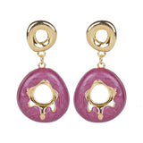 Women's Purple Enamled Round Drop Stud Earring