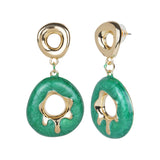Women's Green Enamled Round Drop Stud Earring