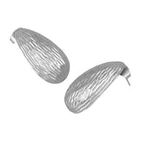 Women's Etched Silver Tear Drop Shape Metal Stud Earring